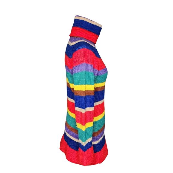 Vtg 70s Hukapoo Colorful Rainbow Striped Funky Turtleneck Knit Unisex Sweater M - Picture 3 of 7